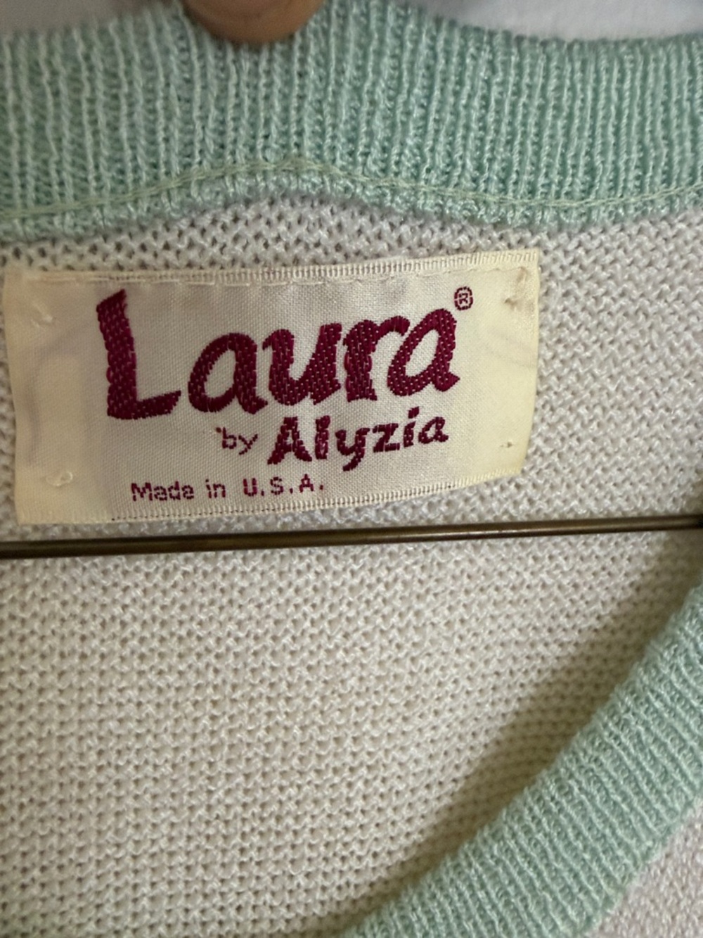 Laura by Alysia Cream Dress with Mint Trim Accents vintage - Picture 2 of 6